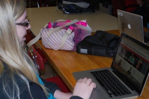 Junior Stephanie Boyle looks at the Ball State University Website.  She has applied to Anderson, Franklin, and ISU and continues to look for other options. 