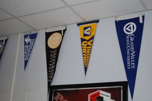 Plymouth High School proudly shows off a few of the many colleges that are available to students. Photo by: Alicia Sanchez