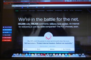 A website, the Battle for the Net, outlines what Net Neutrality supporters believe is important about Net Neutrality and offers more important information about the idea. On September 10, 2014, many popular websites such as Tumblr, Reddit, and Twitter took place in an online protest supported by the website in order to gain support from the general public and to raise awareness of the issue. Freshman Rose Miller said, “I'm very excited that companies are standing up against the new law. I'm sure it made a difference because all those websites are influential in the world. When they talk, people listen.” Photo by Alicia Sanchez