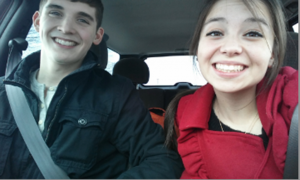 Elizabeth Polstra and her Valentine Colin Calvert on there way to south bend for dinner and to watch a movie. Photo contributed By: Elizabeth Polstra 