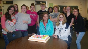 The journalism gathers around the team teachers as we celebrate the time Miss Caudill was with us. Photo by: Taylor Shively