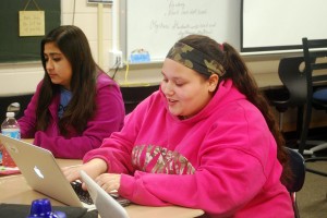 Working on her article, Samantha enjoys spending her time writing in class. Photo contributed by Janessa Salazar