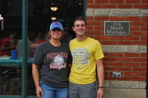 Mrs. Owens and Senior Travis Owens at the Art Night on August 24th at Opei’s Deli an hour before Painting for a Purpose ended.